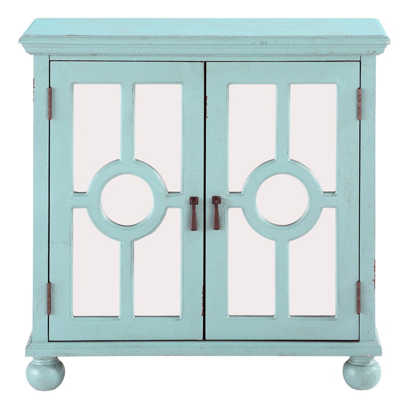 Antique Accent Chest With Pendant Pulls And Interior Shelving - Living Room Wooden Construction Door Inlays Bedroom, Aqua