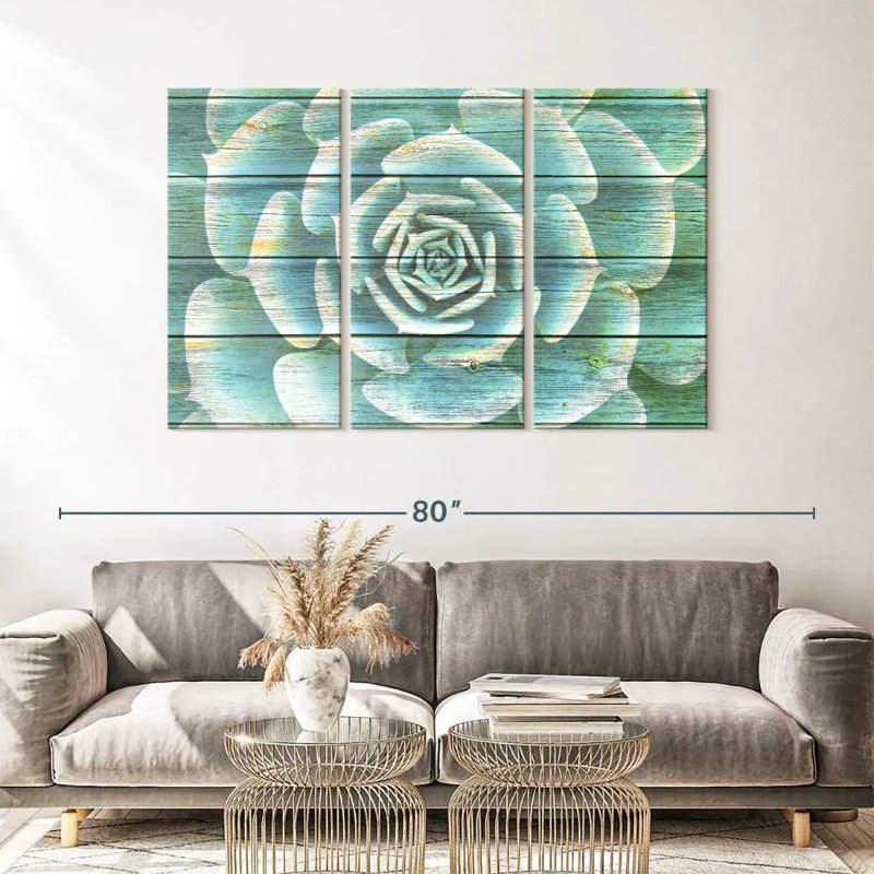 Ensemble de 3 plantes grasses sur toile, H 57 po x l 36 po