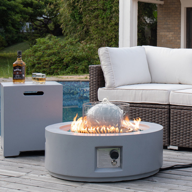 Round Concrete Propane Smokeless Fire Pit, Gray