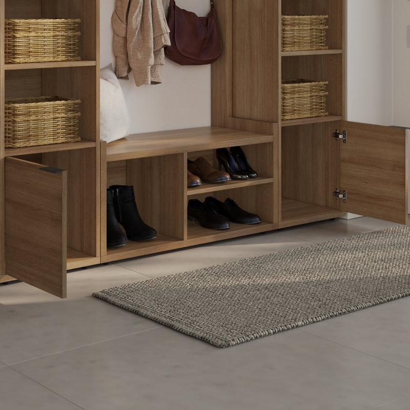 Porto Entryway Hall Tree with 2 Storage Towers, Brown