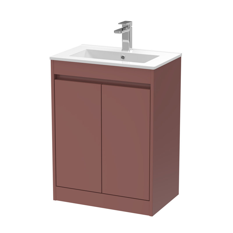 nuie Havana 600mm Soft Linen 2 Door Floor Standing Vanity Unit With Minimalist Basin, Smoked Red, 62 cm W