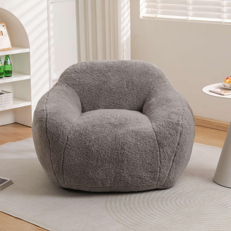 Fauteuil à billes spacieux avec accoudoirs, Peluche gris clair