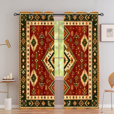 2 rideaux occultants avec œillets 2PCS, rideaux en polyester imprimé à motif tribal rétro, isolation thermique, réduction du bruit, protection de la vie privée, traitement de fenêtre obscurcissant pour la chambre à coucher, cuisine, intérieur, décoration intérieure