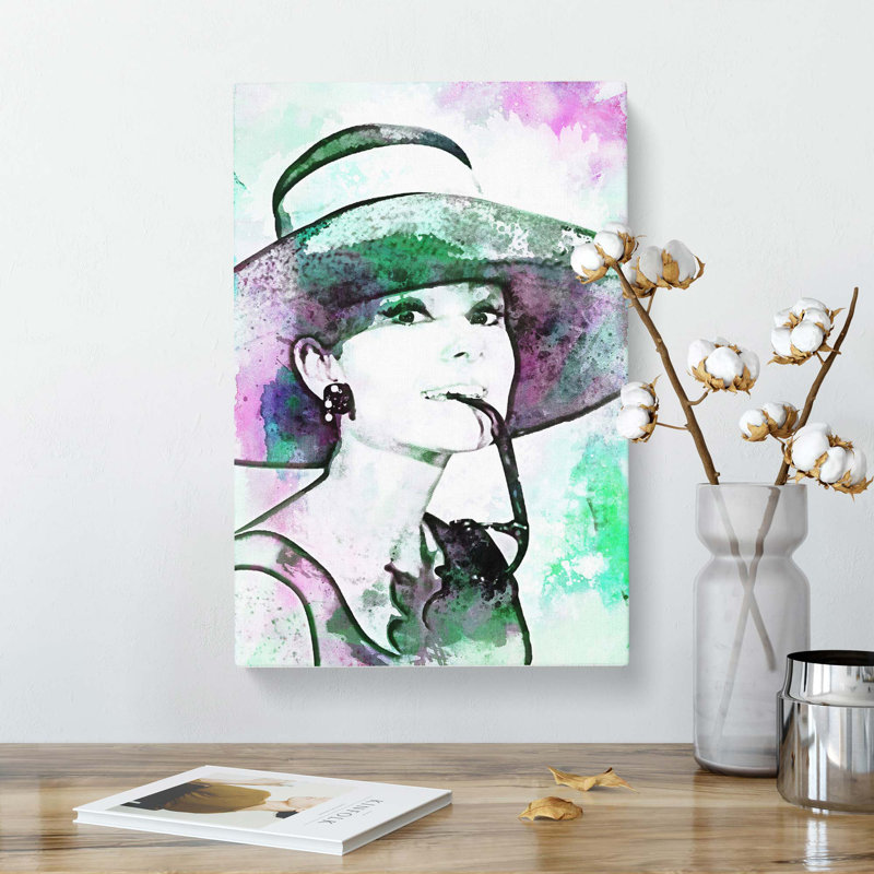 Miss Audrey Hepburn In Abstract - Wrapped Canvas, 60cm H x 40cm W x 3cm D