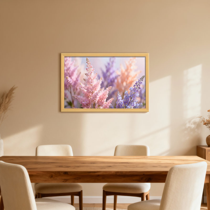 Plantes et fleurs, beau motif floral rose, mauve et orange, H 12 po x l 18 po, Toile tendue, Ne s’applique pas