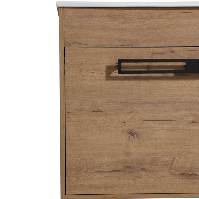 Rangement de salle de bain autoportant de 30 pouces avec fermeture en douceur et garniture en métal, Chêne