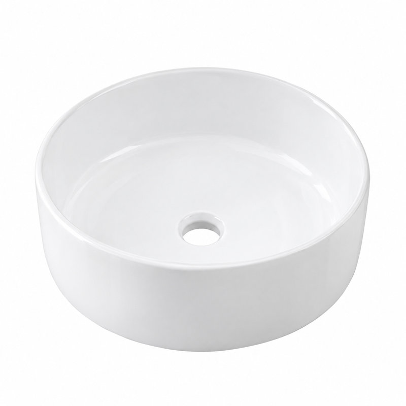 Lavabo-vasque rond en céramique blanche de 31,5 cm (12,4 po), modèle moderne à poser sur le comptoir, avec bonde de 4,4 cm (1,75 po).