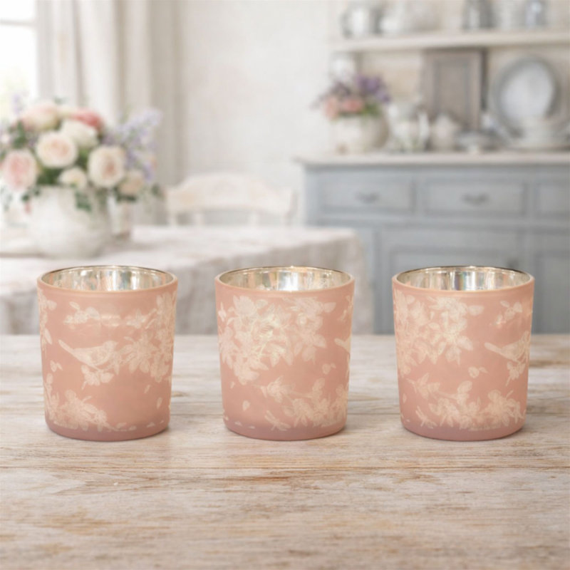 Bird and Floral Print Votive Holder