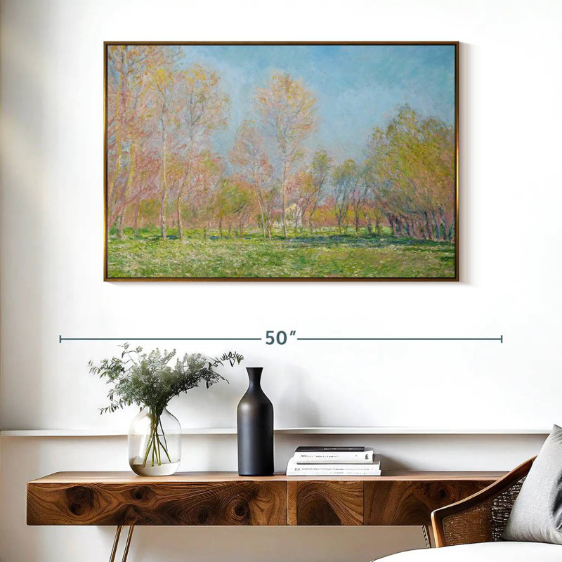 Le printemps à Giverny en 1890, 40 po x 27 po, Cadre flottant doré