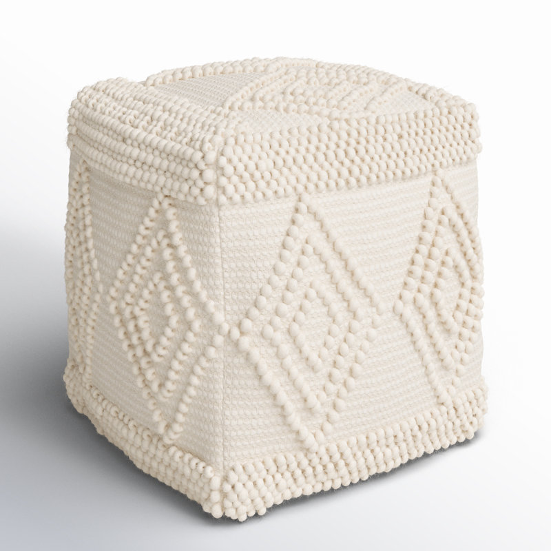 Tribeca Upholstered Pouf, Ivory Cotton Blend