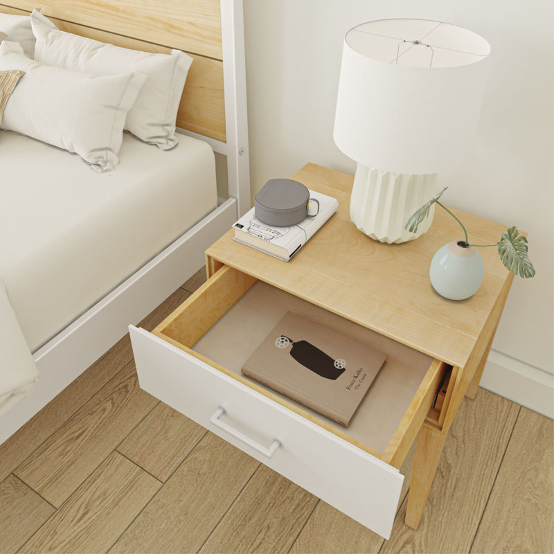 Lauritzen 19.25'' W Solid Wood Nightstand, White/Natural