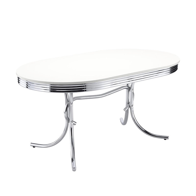 Table de salle à manger brillante et ovale en blanc qui rehausse l'attrait visuel et résiste aux charges lourdes