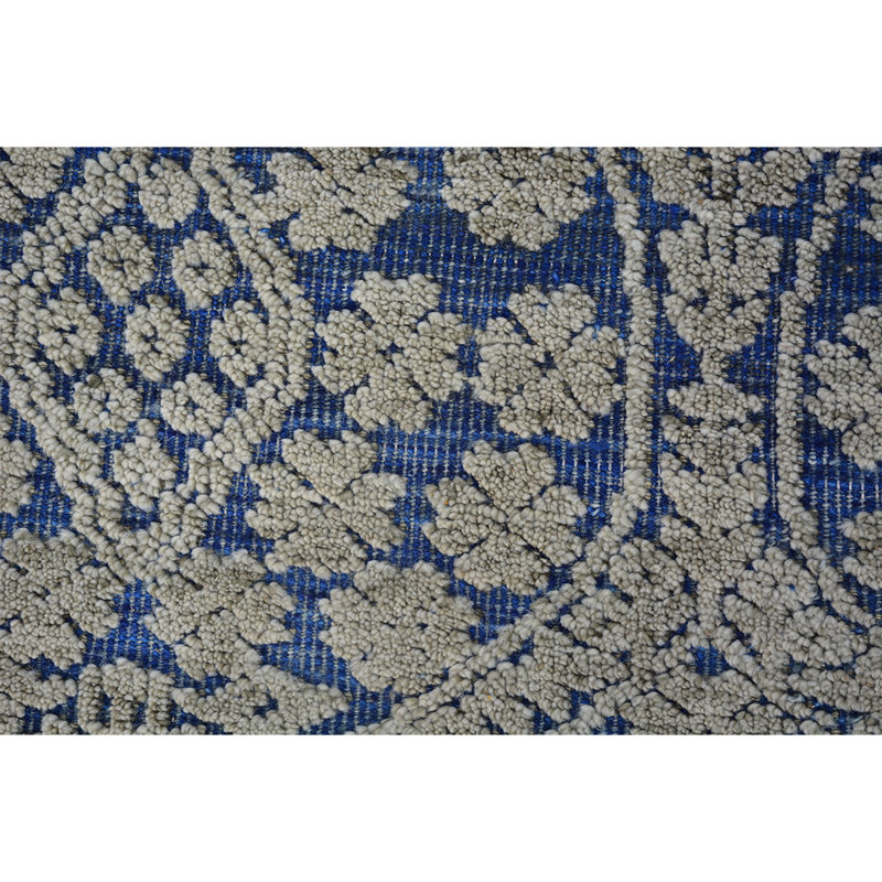 Wool Damask Area Rug in Blue, Rectangle 8' x 10'