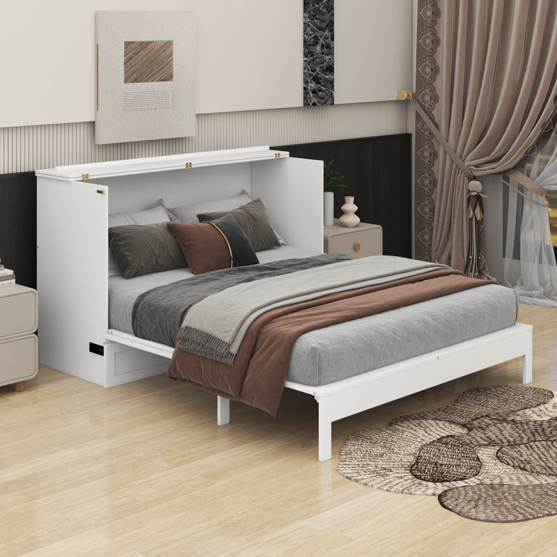 Queen Murphy Bed With Drawers, White