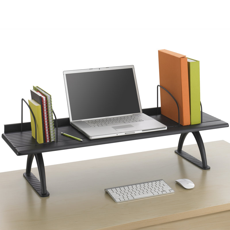Sleek 42" Black Aluminum and Melamine Desk Organizer with Adjustable Dividers