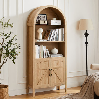 71” Tall Arched Display Storage Bookcase With Open Shelves And Cabinet by Ophelia & Co.