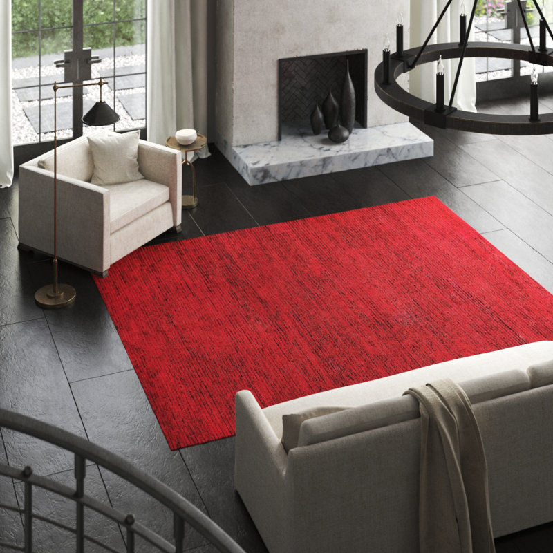 Hidden Path Striped Area Rug in Black/Red, Rectangle 8' x 10'