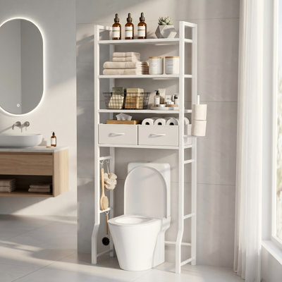 White Heavy Duty 4-Tier Over-the-Toilet Storage Stand with Drawers, Metal Shelves Suitable for Laundry Room