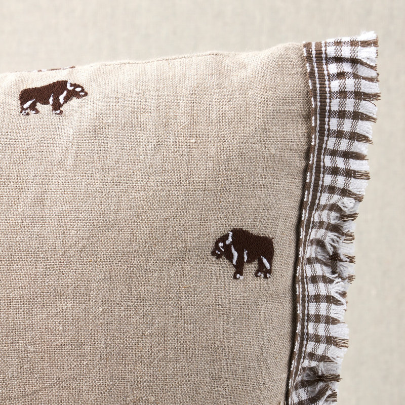 Schumacher x Marie-Chantal Buffalo Embroidery Pillow, 12" H x 18" W