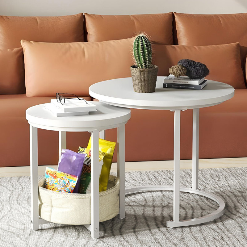 2- Piece Wooden Coffee Table Set, Centre Table, White/Beige