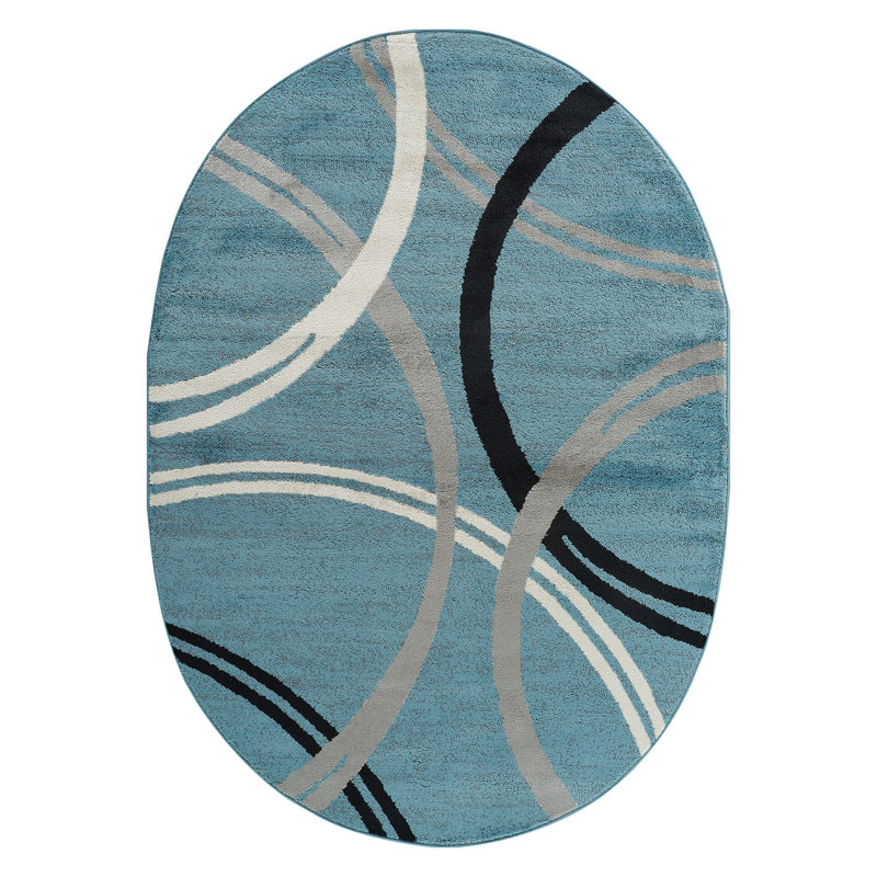 Tolchester Abstract Blue/Gray/Black Area Rug, Oval 5' x 7'