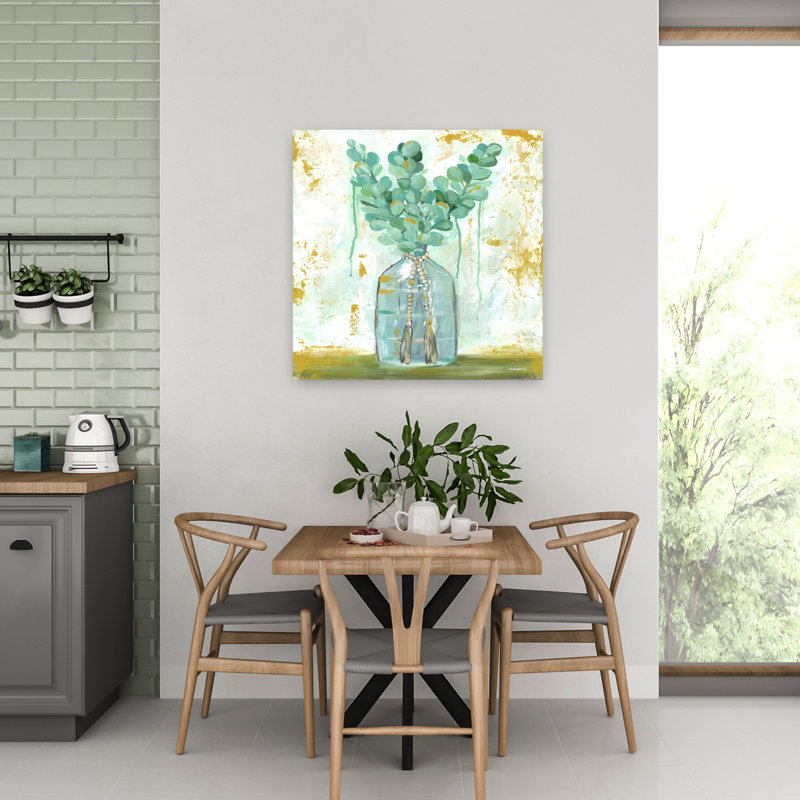 Arrangement eucalyptus abstrait, H 32 po x l 32 po