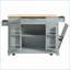 Îlot de cuisine avec rangement, poubelle inclinable et amp; Prises de courant - panneau de fibres à densité moyenne gris / bois d'hévéa | Moderne | Moyen (40 à 55 po)-513990094