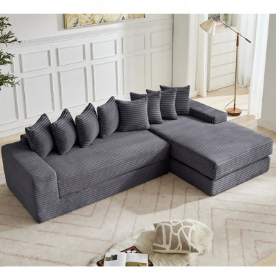 Boneless Oversize Cloud Couch, L-Shape Sofa, Convertible Floor Sleeper Sofa Bed, No Assembly ,Eight Pillows,3-In-1,Side Pocket,Corduroy