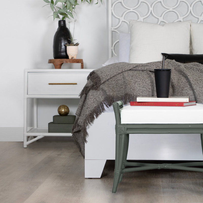 Malacca Upholstered Bench, Green Apple