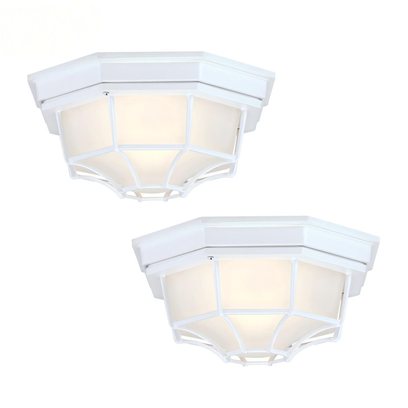 Ensemble de 2 luminaires de plafond 1 lumière 8,5 po avec verre givré et finition blanche, Blanc