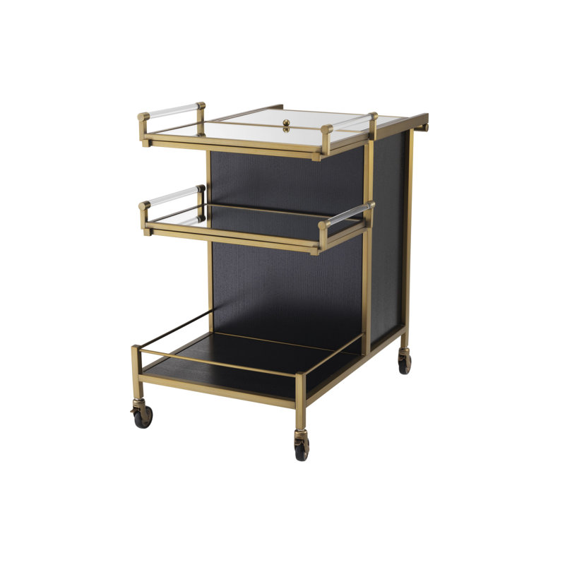 Stainless Steel and Black Veneer Bar Cart with Storage