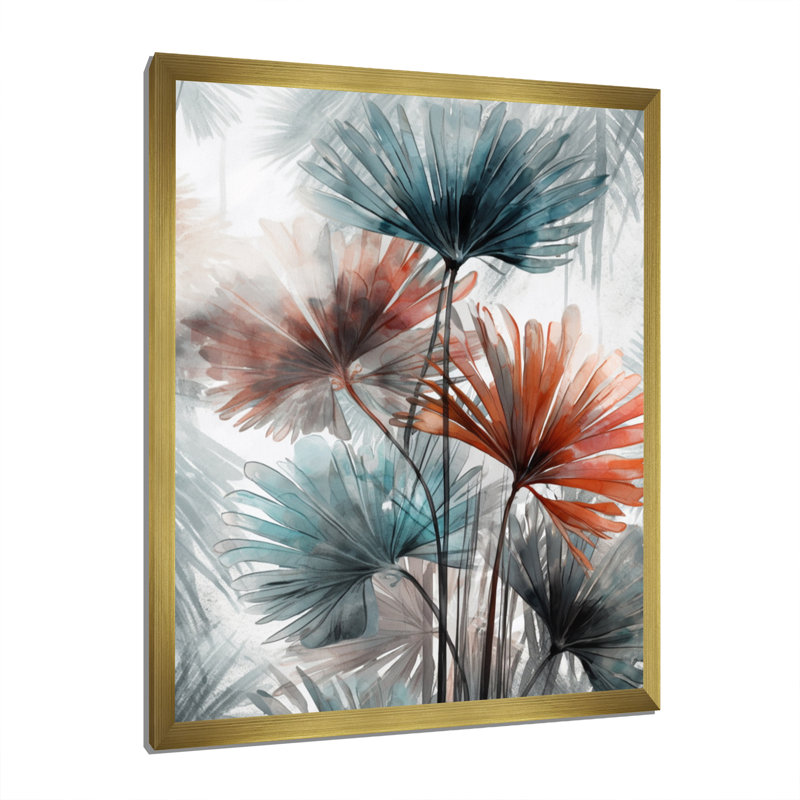 Feuilles de palmier tropicales Ginkgo IV - salon d'art mural à feuilles florales, H 44 po x l 34 po x P 1,5 po