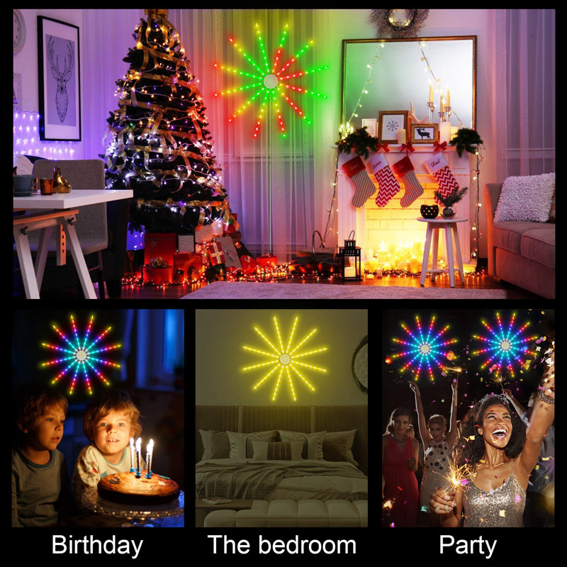 Rgb Dreamcolor conduit feux d'artifice télécommande 18 modes guirlandes lumineuses murales pour la fête à la maison patio jardin Noël Saint Valentin mariage décoratif