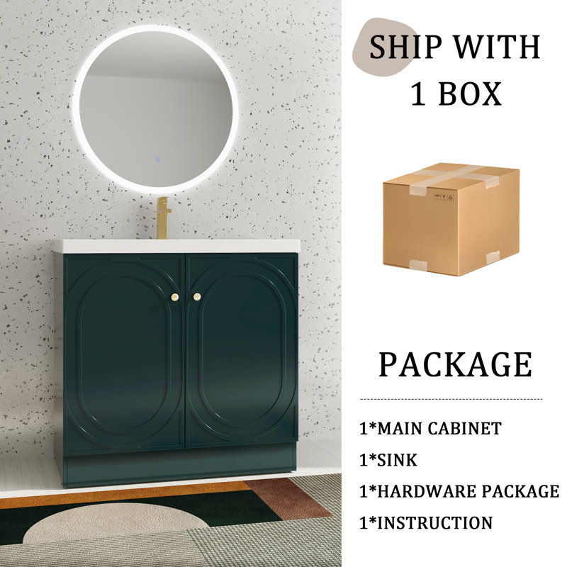 36'' Single Bathroom Vanity with Resin Top, Green