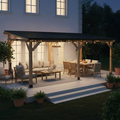 12Ft X 20Ft  Solid Wood  Rectangle Gazebo With Hardtop Steel Slope Roof