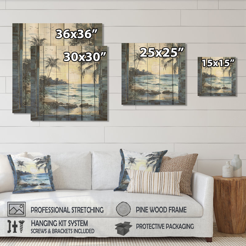 Tranquility Beach Windows Horizon I - Fenêtres côtières sur bois, H 30 po x l 30 po
