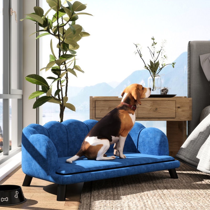 Lit pour chien rembourré en mousse, velours bleu foncé pour les chiens de taille moyenne et grande, races douillettes élégantes, chic relaxant