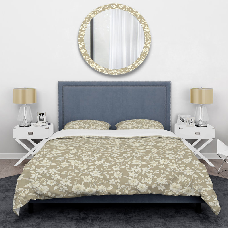 Ensemble de housse de couette transitionnelle Beige crème Floral Vines I, Housse de couette très grand et 2 très grandes t