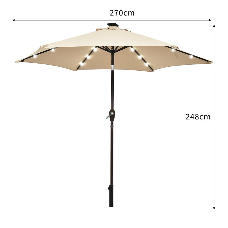 Noreene 300cm Lighted Tilt Market Parasol, Beige, 248cm H x 270cm W x 270cm D