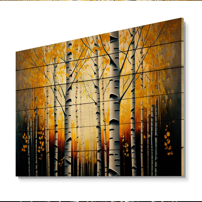 Into A Golden Birch Forest II - paysage, art mural sur toile, H 12 po x l 20 po x P 1 po, Bois
