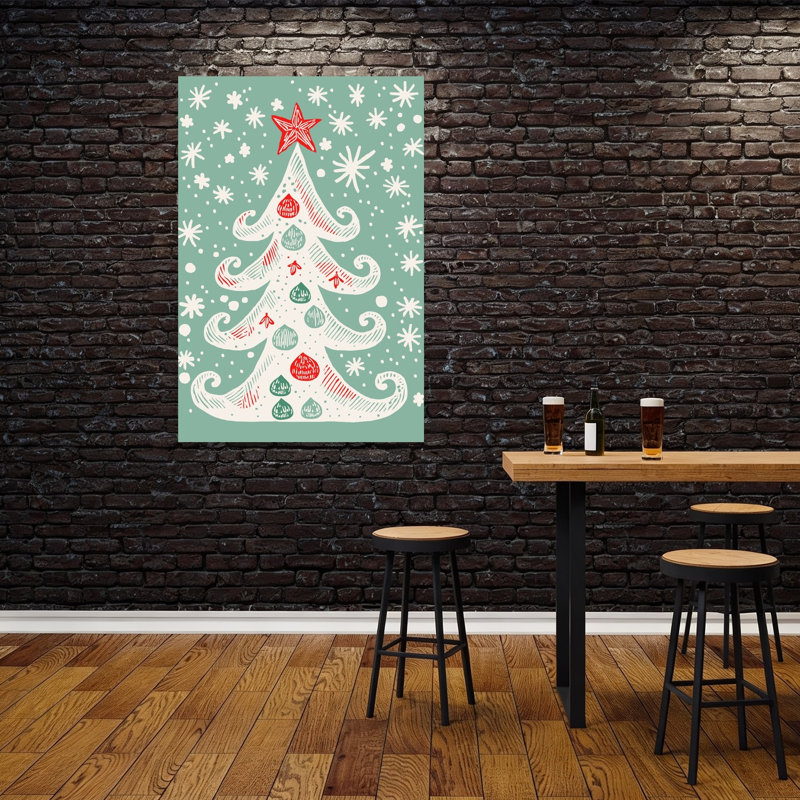 Arbre de Noël fantaisiste, impression vintage de paysage d'hiver, 60" H x 40" W