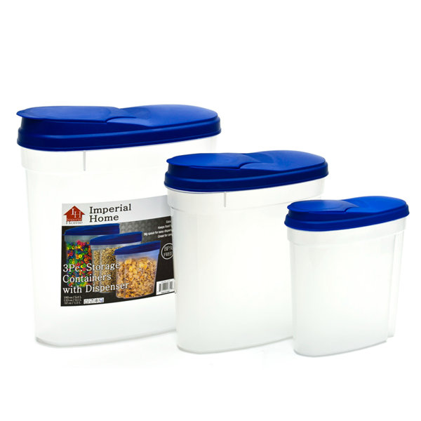 LEXI HOME Plastic 3-Piece Cereal Dispenser Set with Blue Lids