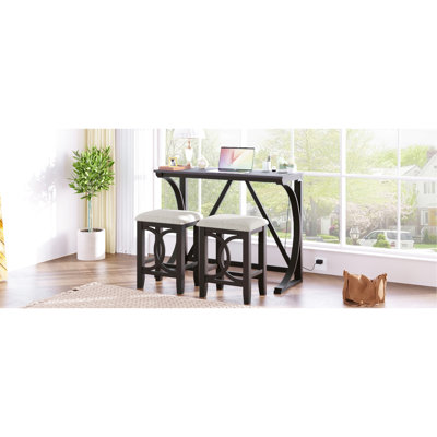 3 tables de hauteur comptoir, style rustique, encastrées et de type C, tabourets rembourrés beiges, bois massif, table de salle à manger compacte pour petits espaces, convient