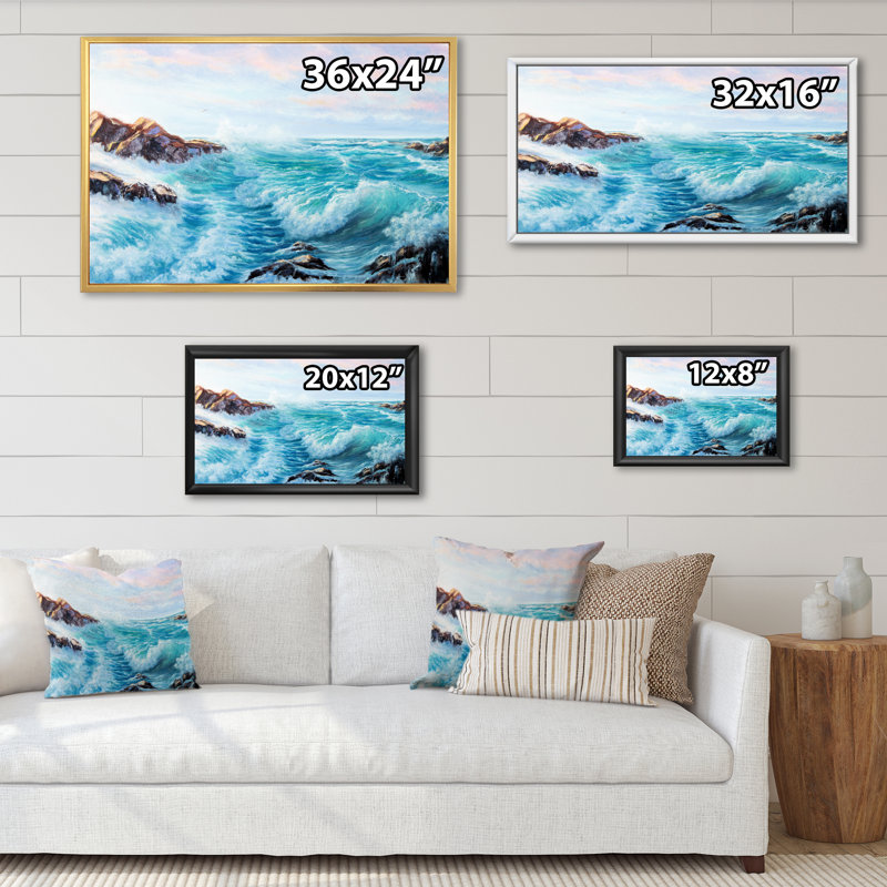 «Wild Blue Ocean Waves V», reproduction sur toile, H 8 po x l 12 po x P 1 po, Cadre naturel flottant