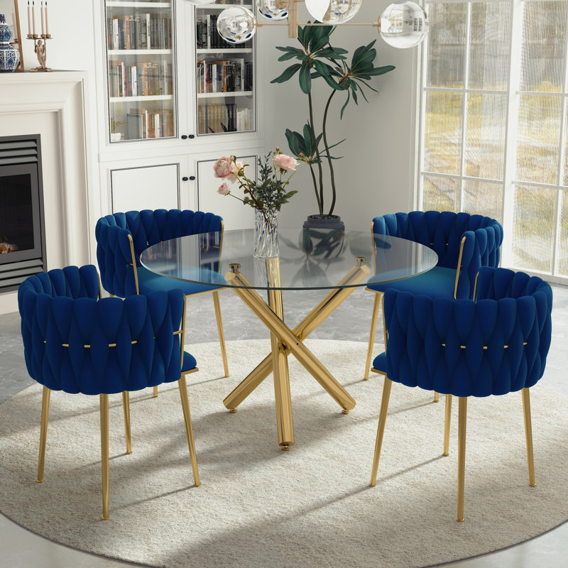Ensemble de salle à manger Raykwan, Marine, H 29,5 po x L 47,24 po x l 47,24 po, Or