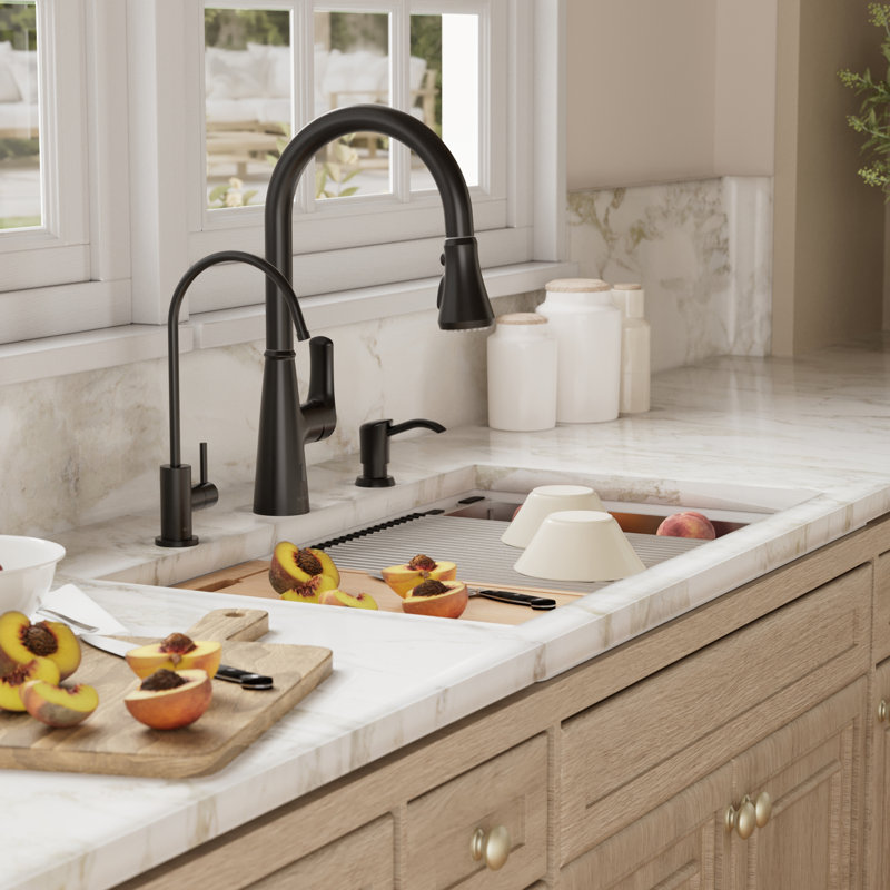 Quartz Undermount Sinks 32.5'' L Double Bowl Kitchen Sink, White