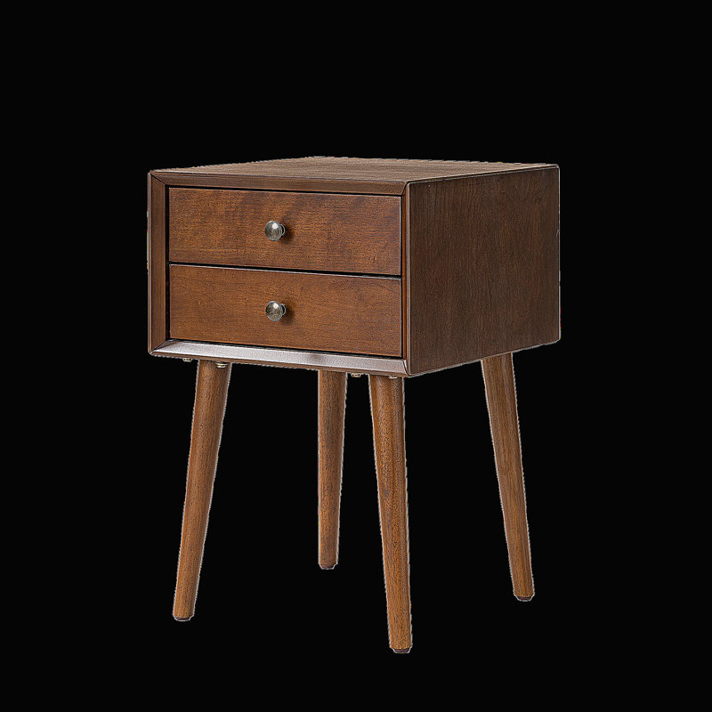 Table de chevet avec 2 tiroirs, petite table d'appoint avec rangement, Noyer