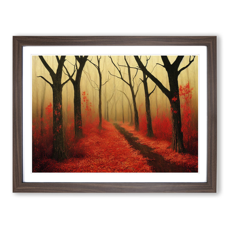 Stylish Autumn Forest - Single Picture Frame Print, 34cm H x 46cm W x 2cm D, Walnut