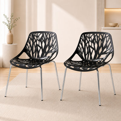 Stackable Dining Side Chairs with Floral Cutout Back and Stainless Steel Legs – Modern Kitchen, Restaurant, or Banquet Seating