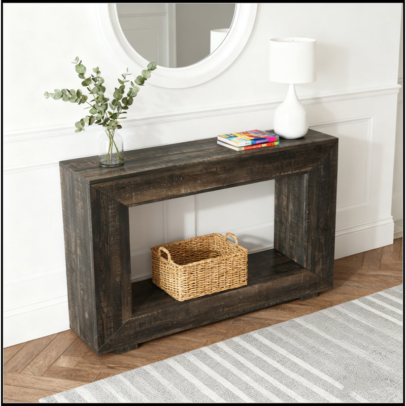 47” Farmhouse Console Table With Storage – Narrow Rustic Entryway Table With Open Shelf, Natural Wood